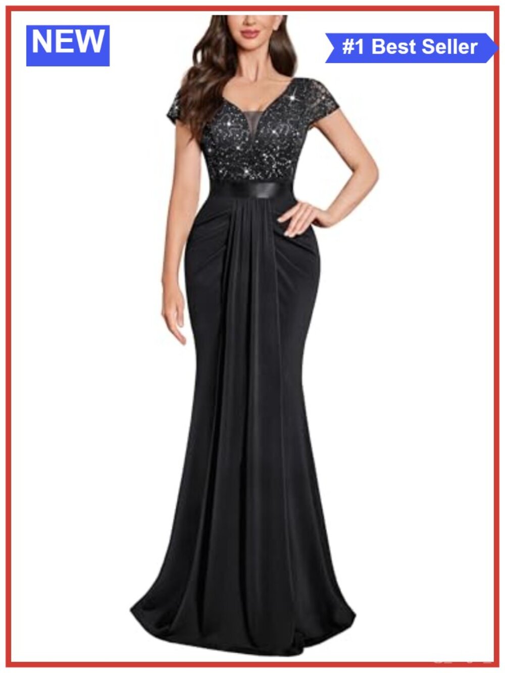 Miusol Lace Sequin Pleated Formal Maxi Dress